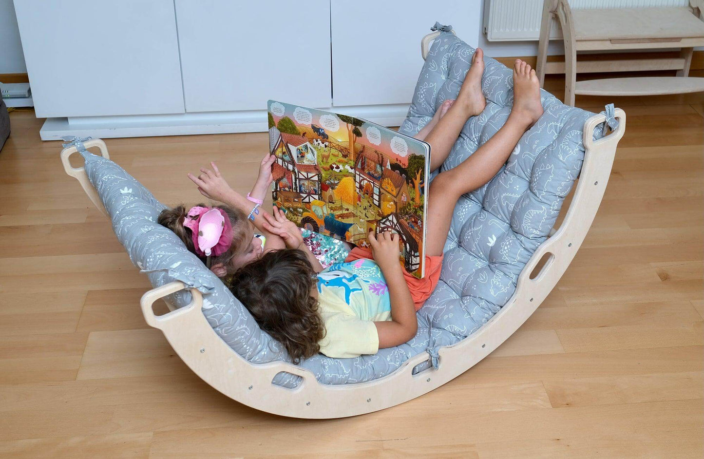 Montessori Arch/Rocker with Gray Dinosaur Pattern Pillow Set-2