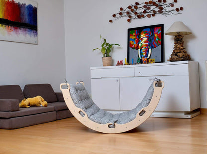 Montessori Arch/Rocker with Gray Dinosaur Pattern Pillow Set-4