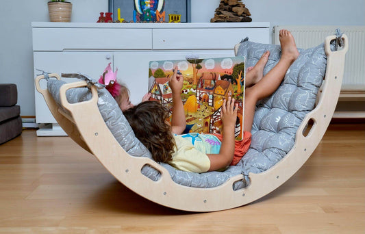 Montessori Arch/Rocker with Gray Dinosaur Pattern Pillow Set-1