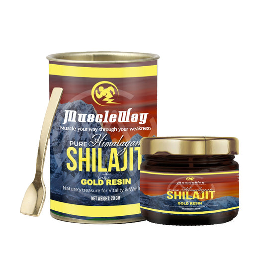 MuscleWay Shilajeet Gold Resin - 20g | with 5 potent herbs | Boost Stamina & Energy | With 24 Carat Gold | 100% Ayurvedic